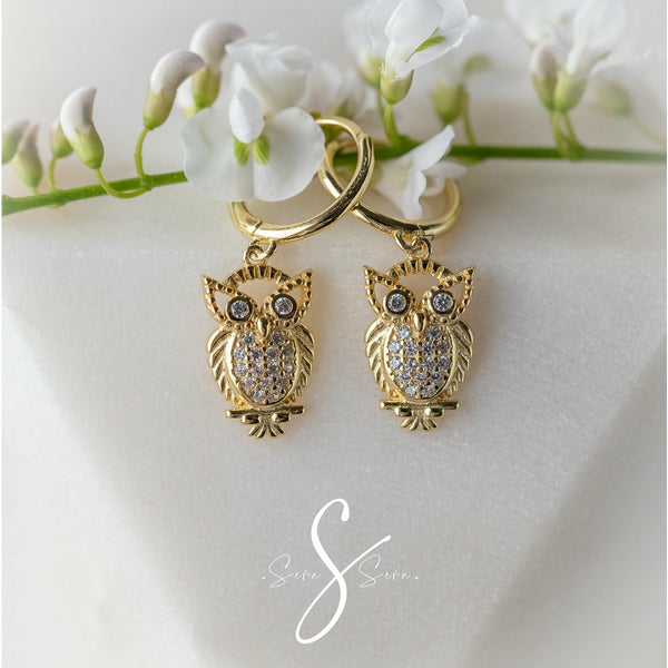 Gold Plated Owl huggie earrings - Sera Sera